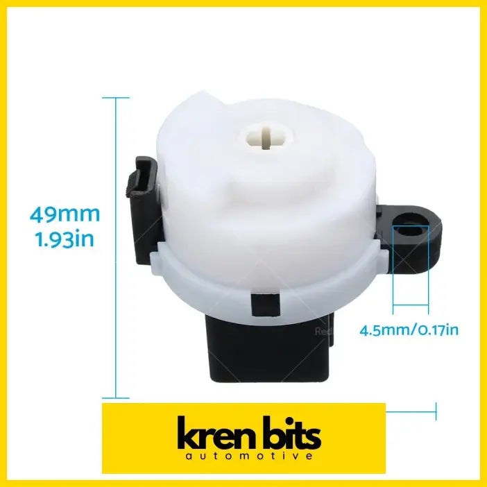 Back side of white and black plastic ignition starter switch with circular top and rectangular mounts for ford ranger and mazda