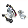 Silver ignition steering switch assembly with wiring harness and key for mazda mx-6 1982-1992 shown from back side