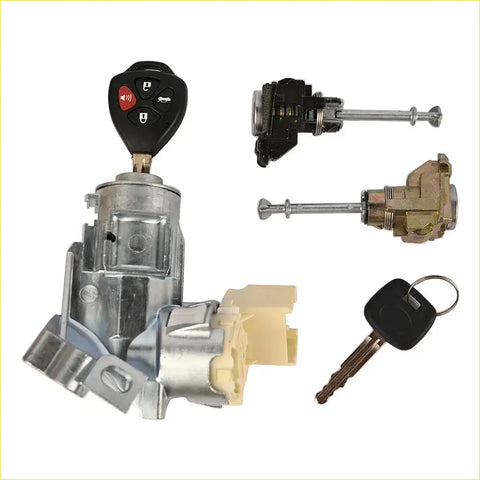 Black remote key fob with red button and silver ignition switch door lock cylinder for toyota hilux 2005 to 2012