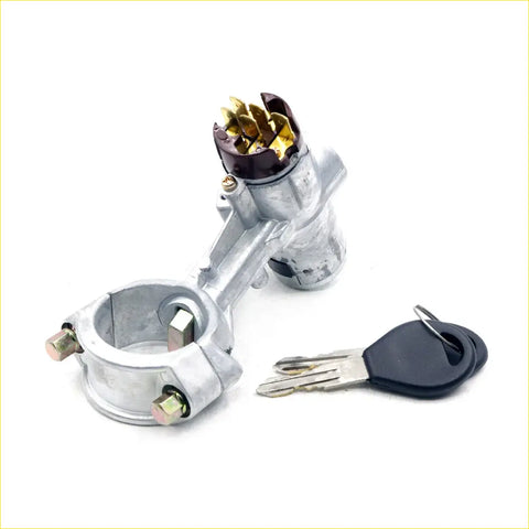 Silver metal ignition switch steering lock with gold internal mechanism and black key for Nissan Datsun Bluebird 1983-1990