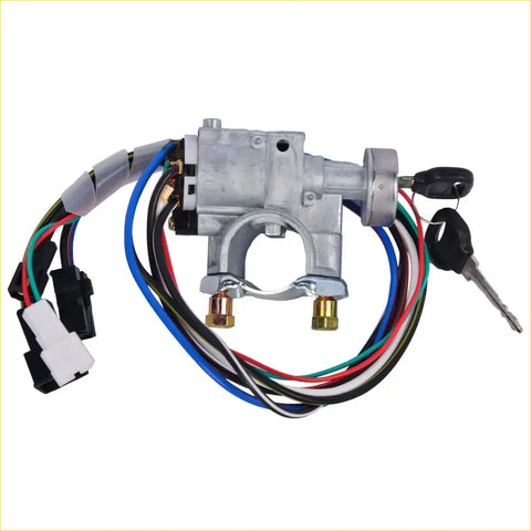 Silver metal ignition switch with two black keys and colored wires for mazda pickup b2000 b2200 b2600 86-93