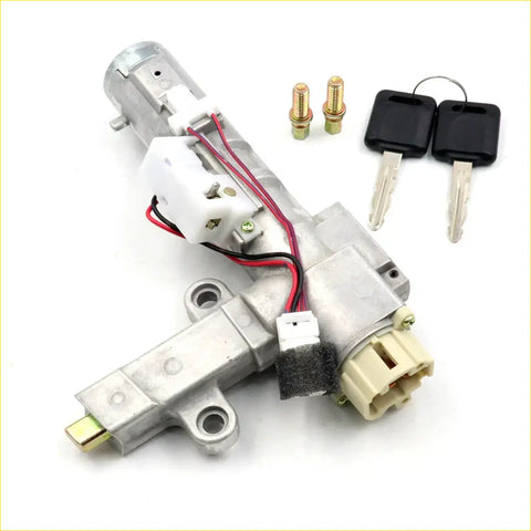 Silver metal ignition switch with steering lock for nissan altima l31 qr25de with white plastic parts and two black key fobs