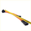 Orange ignition wire set with black rubber boots and metal connectors next to yellow tape for Nissan Datsun 620 j13 engine 1972-1979