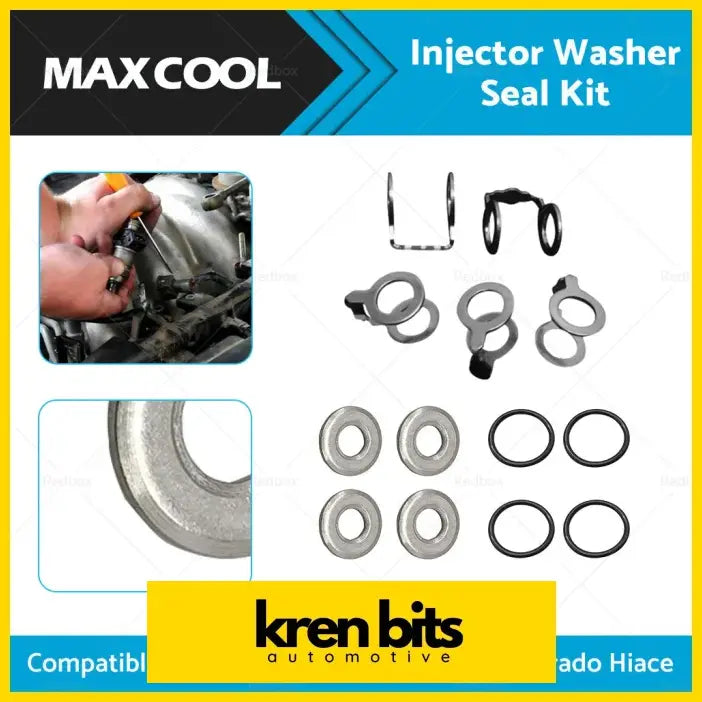 Maxcool injector washer seal kit with metallic washers black rubber o-rings and metal clips for toyota hilux kun26 hiace