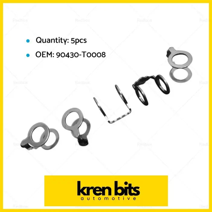 Set of five silver metallic automotive clips with loops and hooks for injector washer seal fit toyota hilux kun26 hiace land