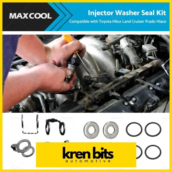Maxcool injector washer seal kit with black rubber o-rings and metal washers for toyota hilux kun26 hiace engines