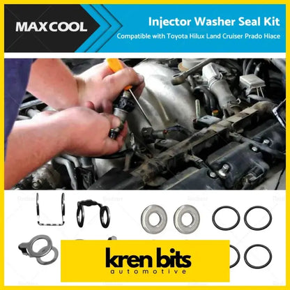 Maxcool injector washer seal kit with black rubber o-rings and metal washers for toyota hilux kun26 hiace engines