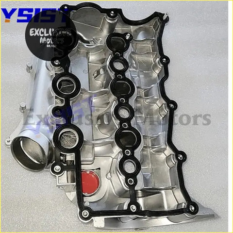 Silver metallic inlet manifold cover with black rubber gaskets and red cap for land rover 3.0 tdv6 discovery 4 rr sport