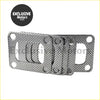 Metallic silver exhaust manifold turbo gasket with perforated surface and multiple circular cutouts for t2 t25 t28 turbos