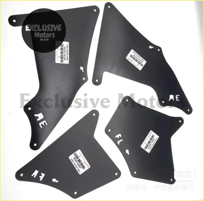 Black metal inner guard linings with white ae and fl markings for toyota fj cruiser prado lc150 lc120 side panels