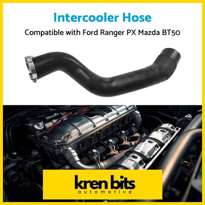 Black rubber intercooler cold side hose with metal clamps for ford ranger px mazda bt50 visible from back side
