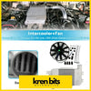 Silver intercooler with black fan and mounting hardware for nissan gu y61 3.0l crd zd30 diesel engine shown from the back side