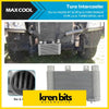 Silver metallic turbo intercooler with ribbed rectangular design and mounting brackets for mazda bt-50 and ford ranger
