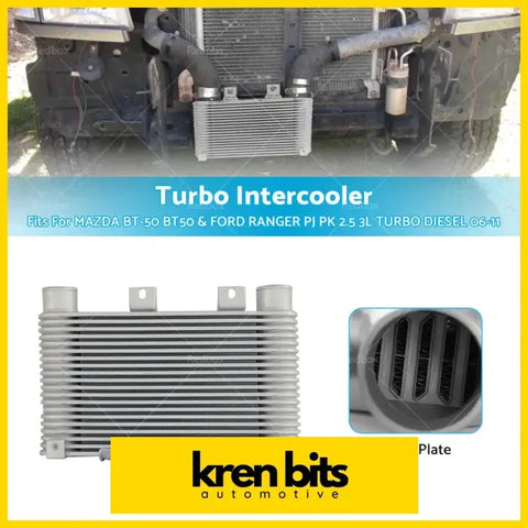 Silver metallic turbo intercooler with ribbed finned design and brackets fit mazda bt-50 and ford ranger pj pk 2.5 3l turbo