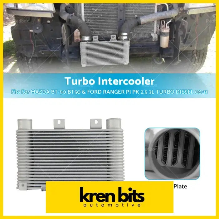 Silver metallic turbo intercooler with ribbed finned design and brackets fit mazda bt-50 and ford ranger pj pk 2.5 3l turbo