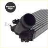 Silver aluminum intercooler with black plastic brackets and cylindrical inlet pipe for nissan navara d23 yd25 2017-2019