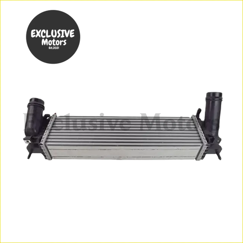 Silver aluminum intercooler with black plastic end caps and mounts for nissan navara d23 yd25 2017-2019
