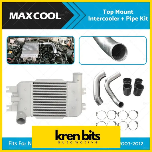 Silver metallic intercooler kit for nissan gu y61 3.0l crd with rectangular core curved pipes and black fittings