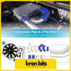 Silver intercooler pipe with blue silicone hoses and 9 inch black fan kit for 2003-2007 nissan patrol gu td42 turbo