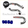 Chrome finished stainless steel intake manifold runners with blue silicone hose couplings for mitsubishi evolution vii ix