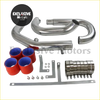 Chrome finished performance exhaust manifold kit with red silicone intake boots and stainless clamps for evo 7 8 9