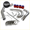 Chrome-finished aluminum intercooler pipes kit with red silicone hose couplers and metal clamps for mitsubishi evolution vii/viii/ix