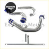 Chrome finished aluminum turbo intake manifold kit with blue hose clamps for mitsubishi evolution vii-viii-ix intercooler pipes