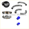 Set of chrome and gray rubber hose fittings with blue silicone couplers for Nissan 300ZX twin turbo intercooler piping