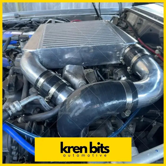 Shiny chrome intercooler piping kit with black rubber hoses and silver clamps for nissan patrol gu y61 3.0l turbo
