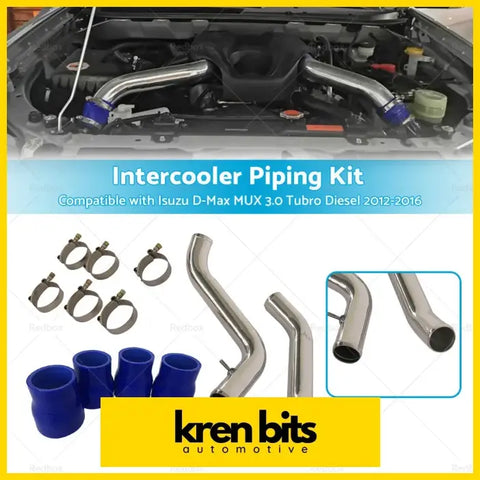 Shiny chrome intercooler piping kit with blue silicone couplers and metal clamps for isuzu d-max mux 3.0 turbo diesel