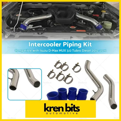 Shiny chrome intercooler piping kit with blue silicone couplers and metal clamps for isuzu d-max mux 3.0 turbo diesel