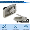 Gray plastic interior door handle with black mounting bracket for beige Toyota Tundra 2000-2006 shown from back side
