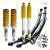 Yellow and white coil-over shocks with black leaf springs branded kav for isuzu dmax dobinsons monotube remote reservoir