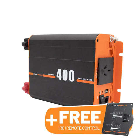 iTechWorld 400W Pure Sine Wave Inverter with FREE RC1 Intelligent Remote Control