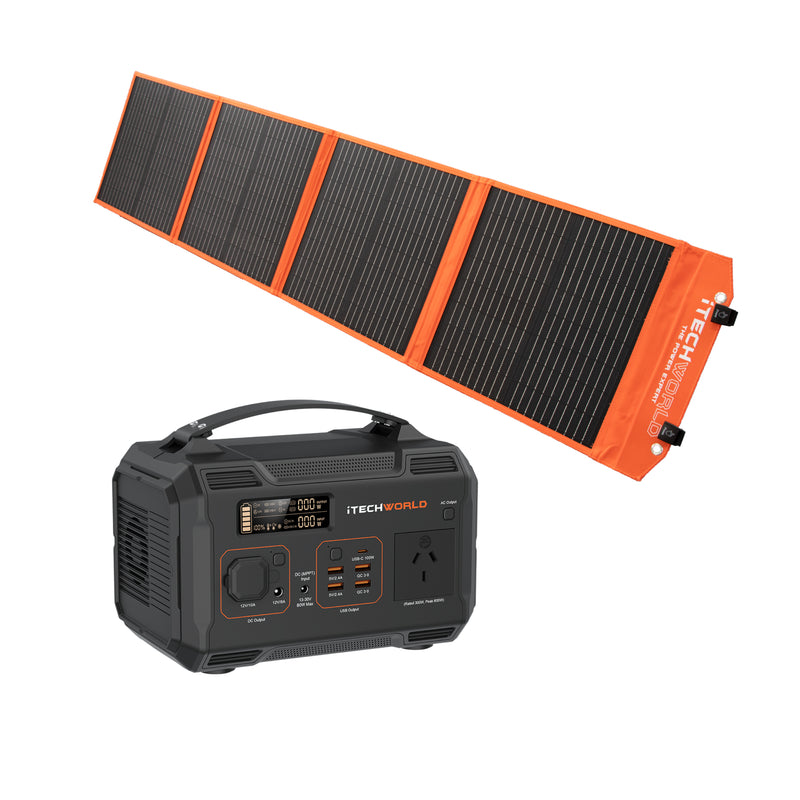 iTechWorld Essential Solar Generator Kit PS300 Power Station and 100W Solar Blanket