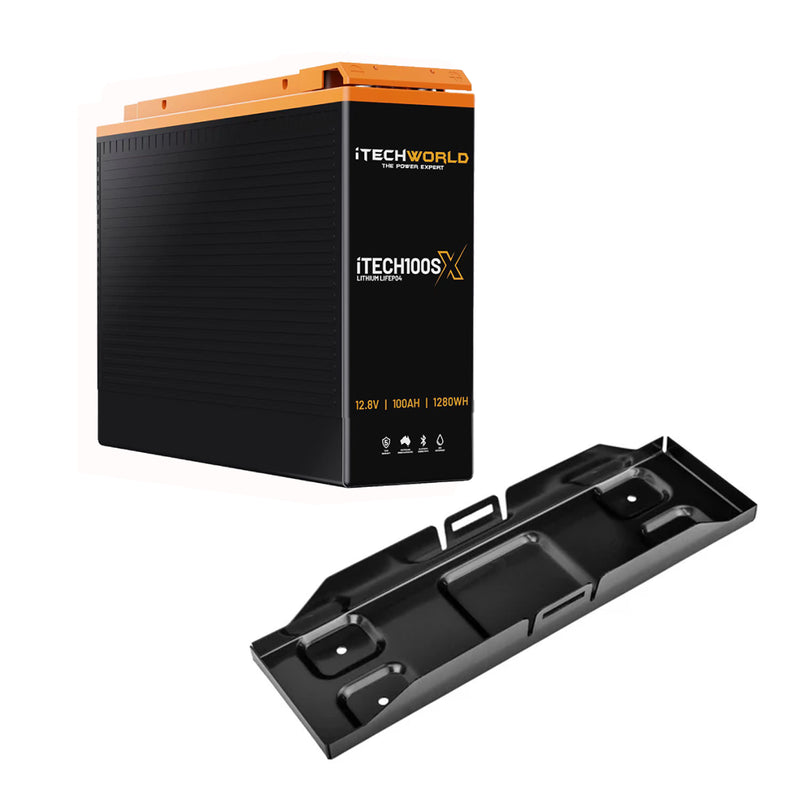 iTechWorld 100Ah Slim Lithium LiFePO4 Battery Bundle with Battery Tray