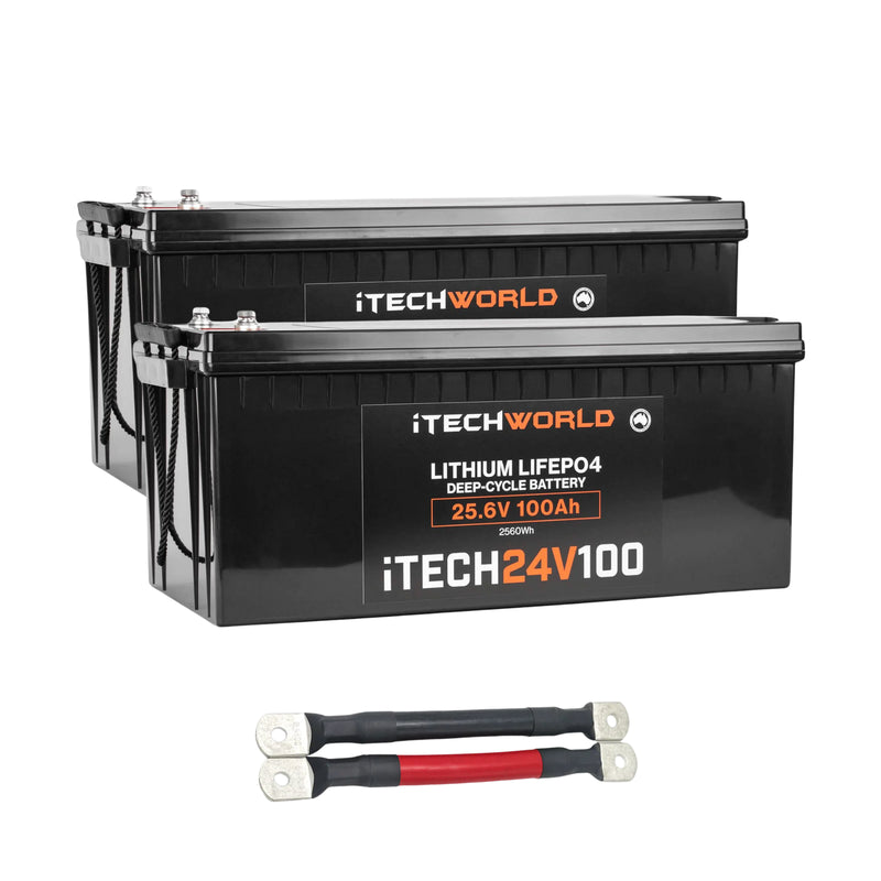 iTechWorld 200Ah 24V Lithium LiFePO4 Battery Bundle 2×100Ah 24V Deep Cycle with 000AWG Parallel
