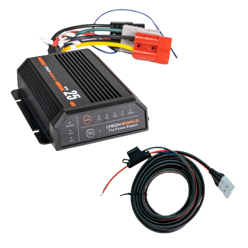 iTechWorld 25A DCDC + MPPT Battery Charger Bundle with Wiring Kit