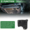 Black plastic transmission filter cover with metallic edges and mounting holes for toyota allion 2001-2007 backside view