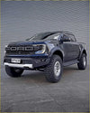 Black ford ranger raptor with rugged off-road kenda klever mt2 tires 35x12.5 r20 and bold front grille