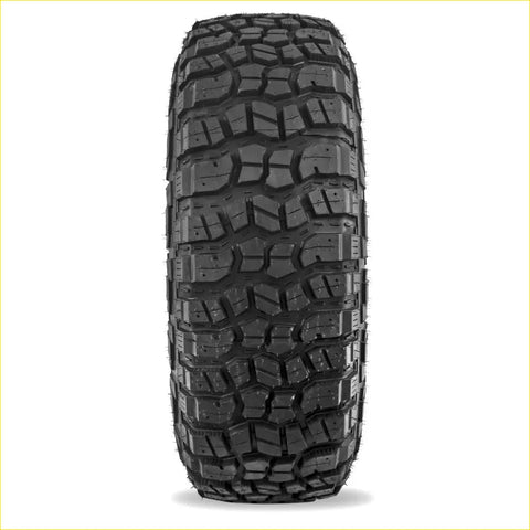 Black rubber off-road kenda klever mt2 tire with aggressive blocky tread pattern sized 35x12.5 r20