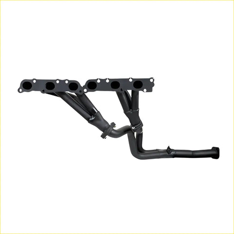 Black metal exhaust manifold with multiple cylindrical ports and angular design for lcruis 4.5 dohc fzj75 gasket dsf084c
