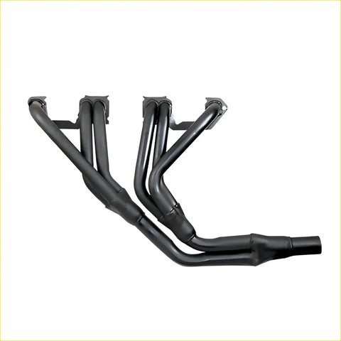 Black matte metal exhaust manifold with four branches and flanged ends for l cruiser fj62-75 3f petrol gasket dsf044