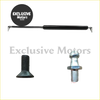 Black rubber-coated metal lambo door hinges kit strut with silver end caps and mounting hardware for vertical bolt on installation