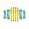 Set of four bright yellow dobinsons nitro gas lift shock absorbers with teal coil springs for landcruiser 80 series