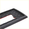 Black rubber landcruiser emblem trim floor mat with diamond texture and red trim along edges