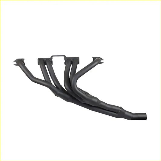 Black matte finished lc-lx torana red motor gasket exhaust manifold with four tubes and central mounting bracket