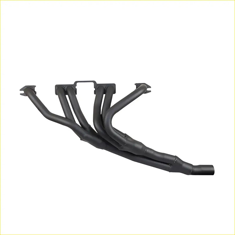 Black matte finished lc-lx torana red motor gasket exhaust manifold with four tubes and central mounting bracket