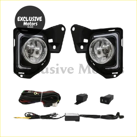 LED fog light assemblies for Toyota Hiace Commuter 2014-2016 with black plastic finish and clear glass lenses