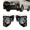 Black plastic fitted led fog light assemblies with clear glass lenses and silver trim for toyota hiace commuter 2014-2016